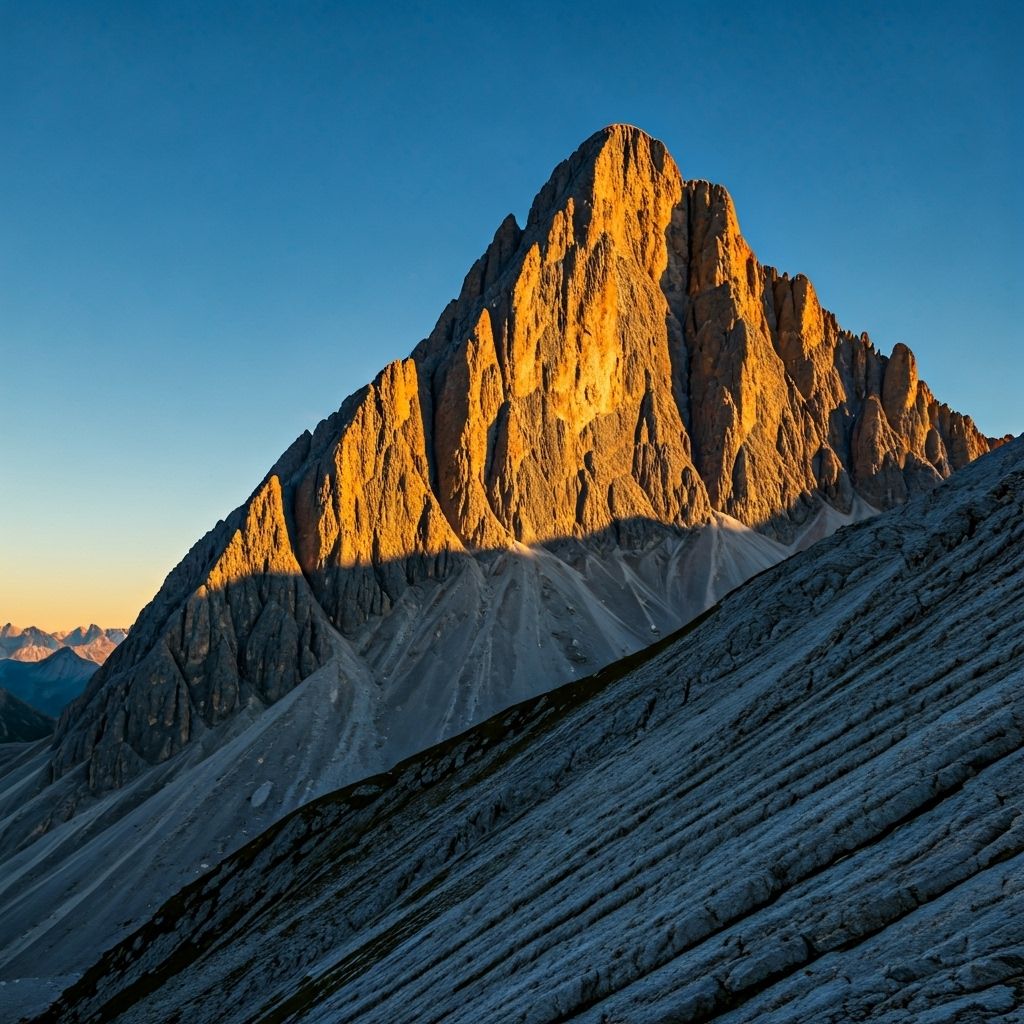 High mountain headwall with sheer rock face at dawn